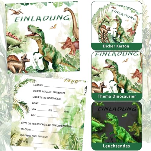 Lemicin Kindergeburtstag Einladungskarten Dino Partyeinladungen: 15 Dinosaurier Einladungskarten Kindergeburtstag Jungen Mädchen Kinder Dino Party Karten Aquarell Partyeinladungen von Lemicin