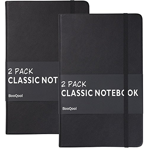 Liniert Notizbuch/Notizblöcke (2er Pack) - Premium Dickes Papier 120g / m², Kunstleder Schreibheft, Schwarz, Hardcover, Groß, Zeitschriften, Gefüttert (5 x 8,25) von Lemome von Lemome