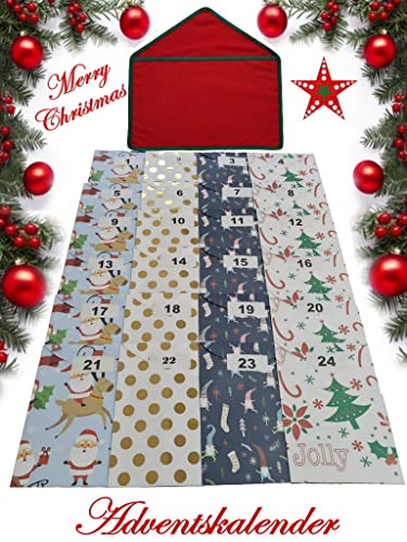 Wunderschöner Adventskalender zum selber befüllen aus Stoff bestehend aus Umschlag, Papiertüten und Etiketten. Komplett Set. Schönes Geschenk. Weihnachten. (Klassisch) von Lemos Home