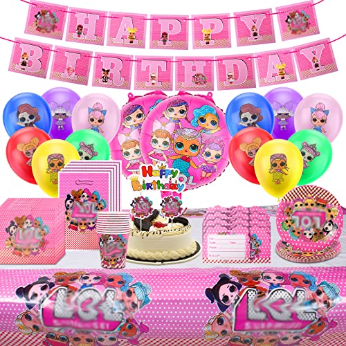 Lemotoy LOL Geburtstag Deko Set 67 Teiliges LOL Geburtstag Deko LOL Luftballon Surprise Teller Pappbecher Servietten Einladungen Happy Birthday Banner Für Kinder Geburtstags Babyparty von Lemotoy