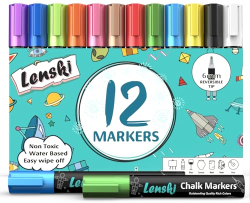 Lenski 12 Kreidestifte für Tafel Abwaschbar, Kreidestifte für Fenster, Ostergeschenke Kinder Kreidestift Kreidemarker Fenster mit Whiteboard Marker Fensterkreide Stifte Kinder Glasmalstifte Tafelstift von Lenski