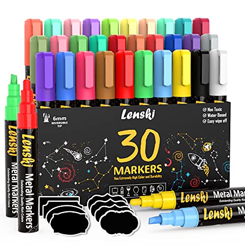 30 Kreidestifte für Tafel & Fenster - 6MM | inkl. Kreidemarker Kreidestift Tafel Abwischbar, Ostergeschenke Kinder, Fensterstifte, Tafelstifte, Glasmalstifte & Whiteboard Marker, Tafelstift von Lenski