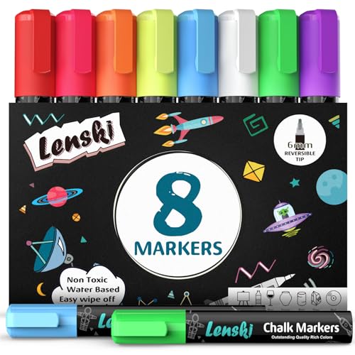 Lenski 8 Farben Kreidestifte für Tafel Abwaschbar, Kreidestifte für Fenster 6mm Kreidestift Kreidemarker Fenster mit Whiteboard Marker, Ostergeschenke Kinder, Fensterkreide Stifte Kinder Glasmalstifte von Lenski