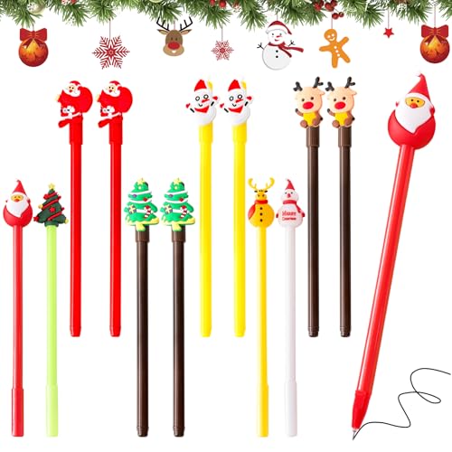 12 Stück Kugelschreiber Weihnachten Set, Weihnachtskugelschreiber Vielzahl an Designs, Festliche Schreibwerkzeuge 0,5mm Weihnachtsstifte Weihnachten Kugelschreiber, für Partytütenfüller, Schule & Büro von Leonshco