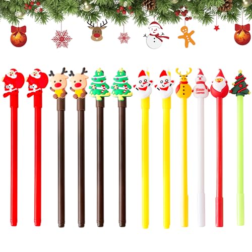 12 Stück Kugelschreiber Weihnachten Set, Weihnachtskugelschreiber Vielzahl an Designs, Festliche Schreibwerkzeuge 0,5mm Weihnachtsstifte Weihnachten Kugelschreiber, für Partytütenfüller, Schule & Büro von Leonshco