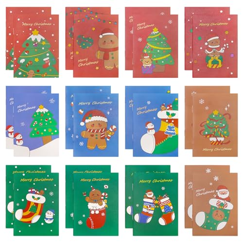 24 Stück Mini-Notizblock, Weihnachts-Kleines Notizbuch, Tragbare Notizheft, Niedliche Cartoon-Notizbuch Kinder, Notizbücher Aus Naturpapier, Ersatz-Notizblöcke für Arbeit, Büro, Zuhause und Schule (B) von Leonshco