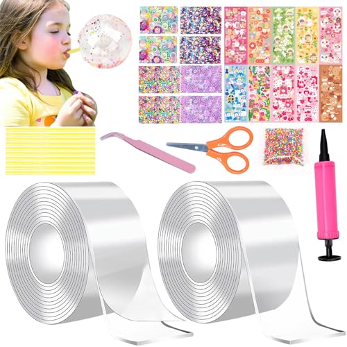 34 Stück Nano Tape Bubbles Set, Magisches Nanotape, Doppelseitiges Nanoband, Nano-Klebeband mit Glitzeraufklebern, Blowing Bubble Tape, Geeignet für Mädchen Jungen, um DIY-Bastelarbeiten zu Machen (A) von Leonshco