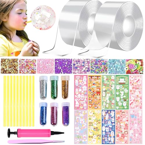 38 Stück Nano Tape Bubbles Set, Magisches Nanotape, Doppelseitiges Nanoband, Nano-Klebeband mit Glitzeraufklebern, Blowing Bubble Tape, Geeignet für Mädchen Jungen, um DIY-Bastelarbeiten zu Machen von Leonshco