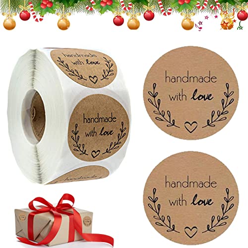 500 Stück Geschenkaufkleber, Etiketten Selbstklebend, 1,5 zoll Kraft Selbstgemacht mit Liebe Aufkleber, Weihnachten Geschenksticker für DIY Backen, Briefumschlag, Geschenktüten Dekoration (B) von Leonshco