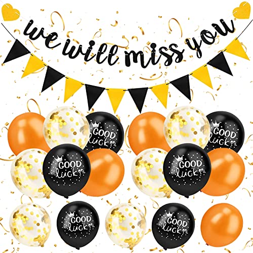 Abschieds Party Deko Banner, Wir Werden Dich Vermissen Rentner Dekobanner, Glitzernde Graduation Abschied Abschluss Deko Bannermit Wimpel+glücksballons für Ruhestandsparty und Abschiedsparty (B) von Leonshco