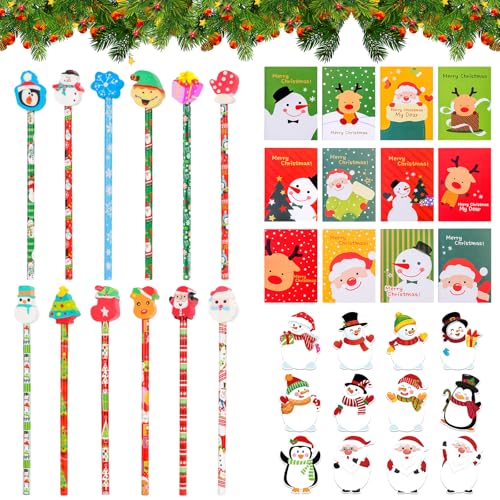 Weihnachten Schreibwaren Set enthält 12 Mini Notizbuch, 12 Weihnachtsstifte, 12 Weihnachtliche Haftnotizen, Kleine Weihnachtsgeschenke, Schulbüro Familie, Weihnachten Kreativ Geschenk für Schüler von Leonshco