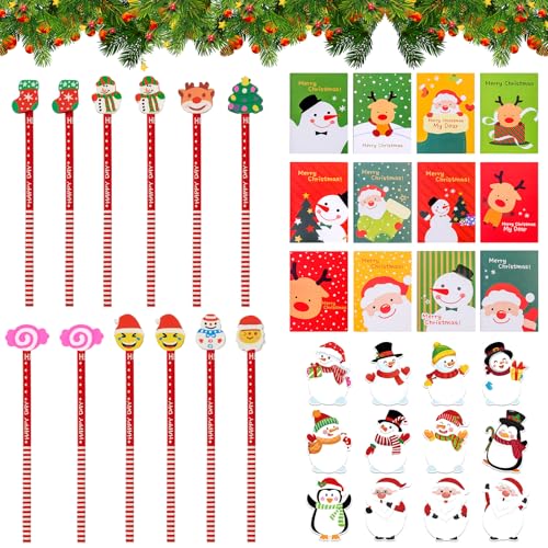 Weihnachten Schreibwaren Set enthält 12 Mini Notizbuch, 12 Weihnachtsstifte, 12 Weihnachtliche Haftnotizen, Kleine Weihnachtsgeschenke, Schulbüro Familie, Weihnachten Kreativ Geschenk für Schüler von Leonshco