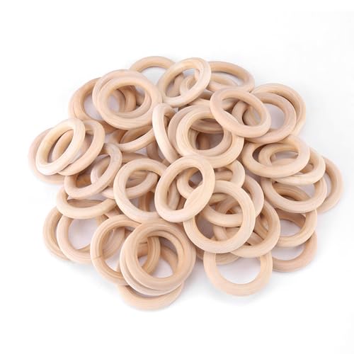 50 Stück Holzringe zum Basteln, Natürliche Holz Ringe, Holzringe Zum Basteln Baby, Makramee Ringe für DIY Handwerk Ring Anschlussstück Schmuck Makramee Armband Anhänger Hängende Dekoration Ringe 50mm von Leopacat