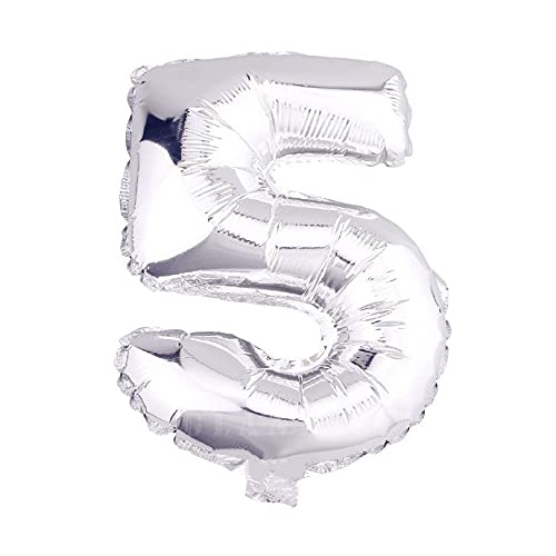 Lepep 40 cm Silber Luftballons Zahlen von 0 bis 9 Buchstaben von A bis Z Party Deko Ballons für Geburtstag Babydusche Brautparty Hochzeit Abschlussball Dekoration Folienballons (Zahl 5) von Lepep