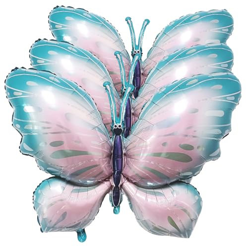 Lepep Große Schmetterling Aluminiumfolie Ballon Cartoon Hairpin Ballon Helium Flotation geeignet für Geburtstag Verlobungsfeier Dekoration niedliche Tier Party Garten Thema Party (blau 3pcs) von Lepep