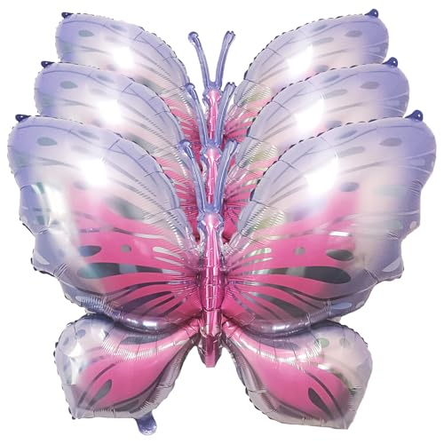 Lepep Große Schmetterling Aluminiumfolie Ballon Cartoon Hairpin Ballon Helium Flotation geeignet für Geburtstag Verlobungsfeier Dekoration niedliche Tier Party Garten Thema Party (lila 3pcs) von Lepep