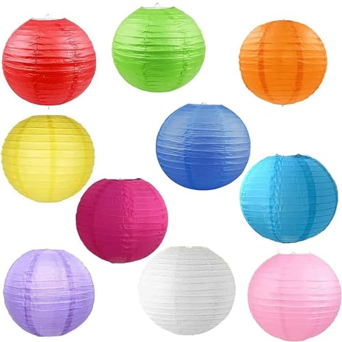 10 Stück Bunte Papierlaternen, 25cm Runde Lampenschirm Papierlaterne, Faltbar Papier Lampions Bunt Große, für Wohnkultur, Partys und Hochzeiten von Lepidi