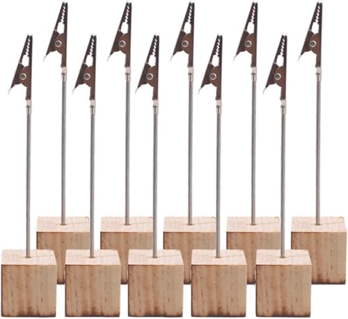 Tischkartenhalter aus Holz und 10 Platzkarten aus Kraftpapier, rustikaler Holz-Tischnummernhalter, Ständer, Foto, Bild, Notizen, Cliphalter für Hochzeit, Party, Namensschild, 10 Stück von LepoHome