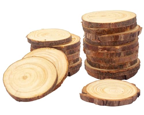 Unlackierte Holzscheiben für Tafelaufsätze, 30 Stück, runde Holzscheiben mit Baumrinde, Holzkekse zum Basteln, Weihnachtsschmuck, Holzscheibe für rustikale Hochzeitsdekoration (8,1–10,2 cm) von LepoHome