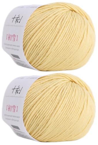 Superwash Merinowolle, Anti-Pilling, Sportgewicht, zum Stricken und Häkeln, für Schals, Pullover, 100 g, (Pro Knäuel 49,9 g, 150 Yards), Käsegelb von Lerchiyar