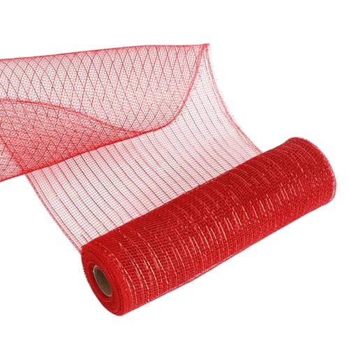 Rotes Netzband, Deko-Mesh-Rollen, 25,4 cm, Metallic-Rot mit roter Folie, Weihnachtsband für Kranz, Girlanden und Dekorieren von Lerdrtuin