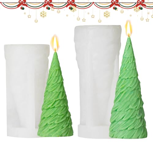 2 Stück Weihnachtsbaum Kerzenform Silikon, 3D Weihnachtsbaum Silikonformen Gießformen Weihnachten, Tannenbaum Silikonform Weihnachten, Gießform Weihnachten für DIY Basteln, Weihnachtsdeko Kerzen (D) von Lergas