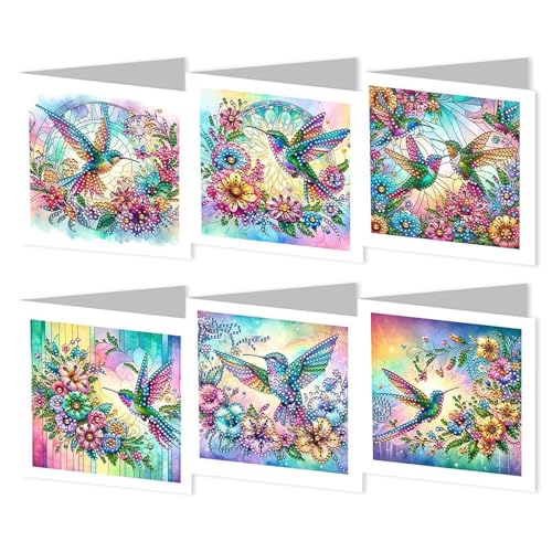 DIY Diamond Painting Karten 6er Set, Diamond Painting Frühling Grußkarte mit Umschlag, Diamont Painting Handgefertigte Klappkarten für Familie und Freunde (A) von Lergas