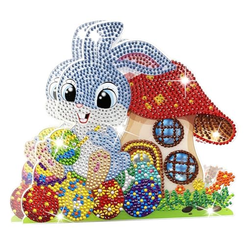 Diamond Painting Osterdeko Lampe, Diamond Painting Osterhase mit LED Licht, DIY Osterhase Diamond-Painting Malerei Kits, Diamond Painting Frühling, Diamond Painting Ostern Tischdeko Lampe (A) von Lergas