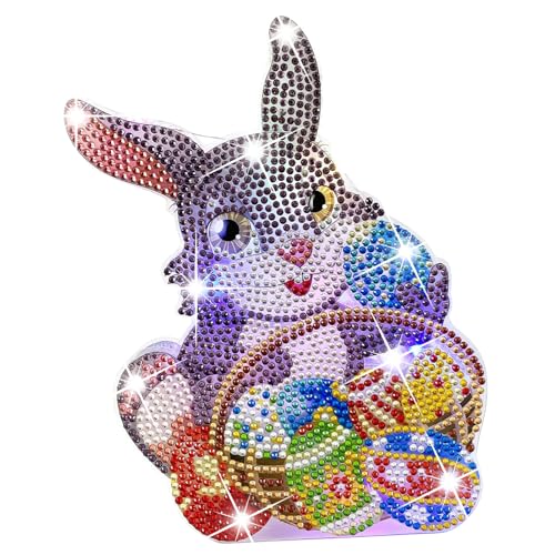 Diamond Painting Osterdeko Lampe, Diamond Painting Osterhase mit LED Licht, DIY Osterhase Diamond-Painting Malerei Kits, Diamond Painting Frühling, Diamond Painting Ostern Tischdeko Lampe (C) von Lergas