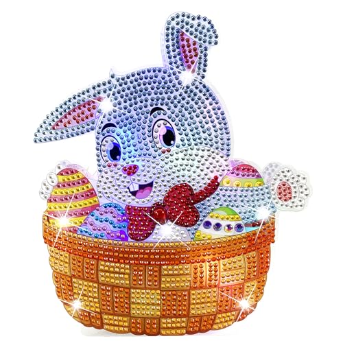 Diamond Painting Osterdeko Lampe, Diamond Painting Osterhase mit LED Licht, DIY Osterhase Diamond-Painting Malerei Kits, Diamond Painting Frühling, Diamond Painting Ostern Tischdeko Lampe (E) von Lergas