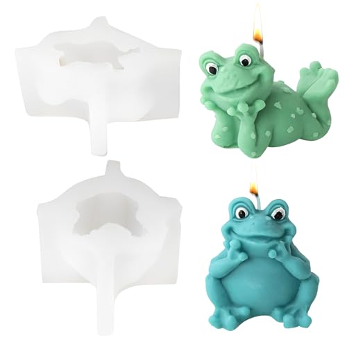 Frosch Silikonform Kerzen, 3D Frösche Kerzenformen zum Gießen, Epoxidharz Formen, Frosch Gießformen Silikon für DIY Aroma-Kerze, Kunsthandwerk, Heimdekoration (03) von Lergas