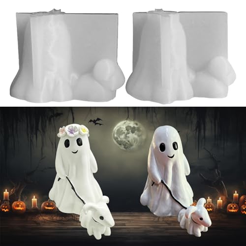 Geist Walking Hund Silikonform Halloween, Silikonformen Gießformen, 3D Geist Kerzenformen zum Gießen, Gießformen Silikon, Halloween Geist Giessformen Silikon für Halloween Deko Kerzen Handwerk (C+D) von Lergas