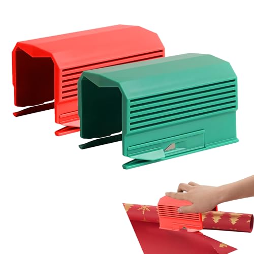 Geschenkpapier Schneider, Geschenkpapier Schneider für Rollen, Mini Papierschneider Geschenkpapier, Weihnachts Geschenkpapier Cutter, Wrapping Paper Cutter für Geschenkpapier (Rot+Grün) von Lergas