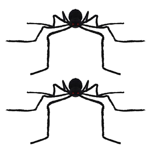 Halloween Deko Animiert Spinne, Halloween Deko Gruselig 125 cm Groß Spinne, Geräuschaktiviert Vibrierende Spinne mit Leuchtende Augen für Halloween Deko Outdoor, Garten Deko, Party Deko (2 PCS) von Lergas