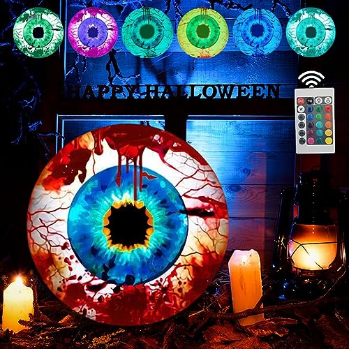 Halloween Deko LED Aufblasbar Augäpfel, Halloween Horror Augapfel Aufblasbare mit RGB Fernbedienung Lichtwechsel, Aufhängbar Halloween Aufblasbar Horror Deko für Halloween Party Deko, Gartendeko 60 cm von Lergas