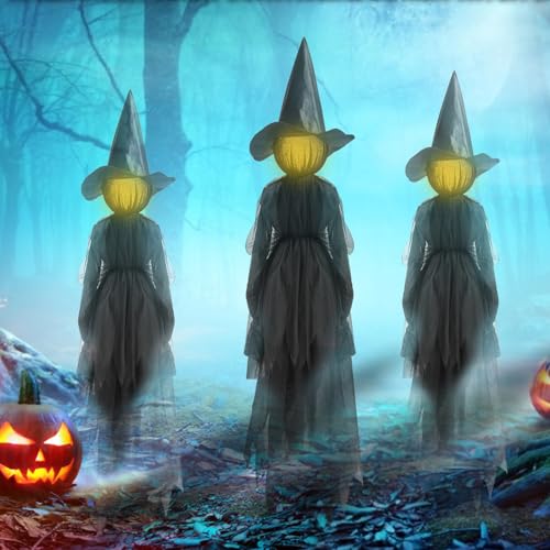 Halloween Deko Outdoor Hexe, 3 Stück Halloween Hexe Deko mit Bunte LED Licht, Halloween Deko Hexe, Leuchtende Hexen Deko Batteriebetrieben für Halloween Deko Garten, Rasen, Vorgarten (3er Set) von Lergas