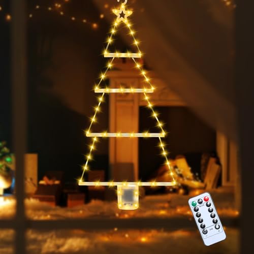 LED Weihnachtsbaumform Leiter Lichterkette, Weihnachtsbeleuchtung mit 8 Modi & Timer Fernbedienung, Hängend Weihnachtsbaumform Lichterkette Batteriebetrieben für Weihnachtsdeko (Warmweiß 67 cm) von Lergas