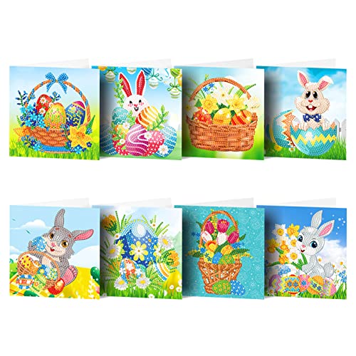 Lergas 8 Stück Diamond Painting Ostern 5D Diamond Painting DIY Diamond Painting Karten mit Briefumschlägen für Ostern Grußkarten Geburtstagskarten Ostergeschenke Ostern Basteln von Lergas