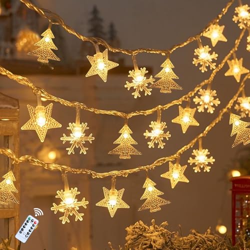 Lergas Weihnachtsdeko Lichterkette Batterie, 6M 40 LED Sterne Weihnachtsbaum Schneeflocke Lichterkette Weihnachten mit Timer & 8 Modi, IP65 Wasserdicht Weihnachtsbeleuchtung für Innen & Aussen (D) von Lergas