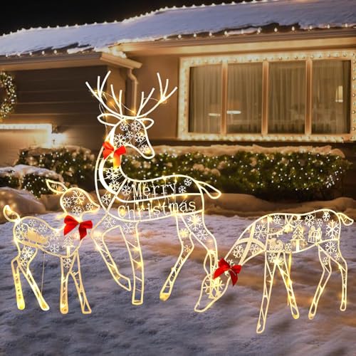 Lergas Weihnachtsdeko Rentier Beleuchtet Aussen, 3 Stück LED Rentier Weihnachtsbeleuchtung Außen, Weihnachts Deko Rentier Figuren mit Lichtern für Weihnachten Deko Draußen & Innen, Garten Deko (B) von Lergas