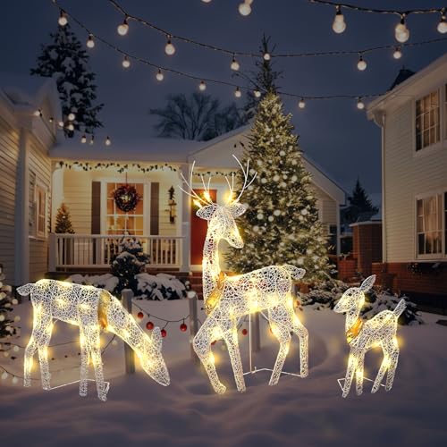 Lergas Weihnachtsdeko Rentier Beleuchtet Aussen, 3 Stück LED Rentier Weihnachtsbeleuchtung Außen, Weihnachts Deko Rentier Figuren mit Lichtern für Weihnachten Deko Draußen & Innen, Garten Deko (A) von Lergas