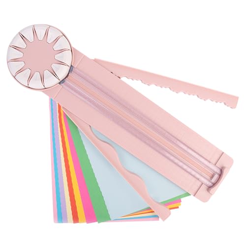 Papierschneider, 12 in 1 Papierschneider, Schneidemaschine Papier mit Schnittlinienführung und Seitenlineal, Multifunktionale Schneidegerät Papier für DIY Sammelalbum, Karten, Geschenkpapier (Rosa) von Lergas