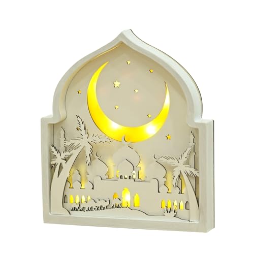 Ramadan Deko Holz Licht, Eid Mubarak Dekoation Lampe, Ramadan Tischdeko LED Muslim Lichter, Islam Deko Holz Lampe, Muslimische Deko Licht Batteriebetrieben für Ramadan Mubarak Dekoration (A) von Lergas