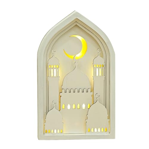 Ramadan Deko Holz Licht, Eid Mubarak Dekoation Lampe, Ramadan Tischdeko LED Muslim Lichter, Islam Deko Holz Lampe, Muslimische Deko Licht Batteriebetrieben für Ramadan Mubarak Dekoration (B) von Lergas