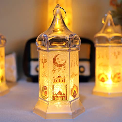 Ramadan Deko Lampe Eid Mubarak Sechseckig Laterne Islam Deko Ramadan Mubarak Transparent Laterne Hängend Ramadan Dekoration Lichter LED Eid Mubarak Nachtlicht für Tischdeko Schlafzimmer Deko von Lergas