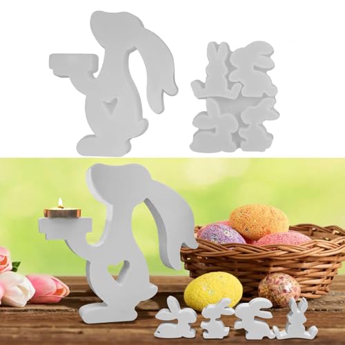 Silikonform Ostern Hase 2er Set, Silikonformen Gießformen Ostern, Gießformen Silikon Osterhase, Silikonform Frühling Gipsformen zum Gießen, Giessformen Silikon für DIY Ostern Handwerk (K) von Lergas