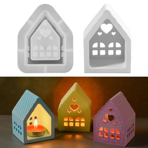 Silikonformen Gießformen Häuser, 3D Silikonform Weihnachten Haus Kerzenhalter, Gießformen Silikon Weihnachten, Haus Kerzenhalter Giessformen Silikon für DIY Weihnachtsdeko Lichterhaus Handwerk (01) von Lergas