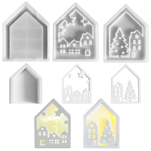 Silikonformen Gießformen Häuser, 3er Set Silikonform Weihnachten Spleißendes Haus, Gießformen Silikon Weihnachten, Spleißendes Haus Giessformen Silikon für DIY Weihnachtsdeko Lichterhaus Handwerk (Y) von Lergas