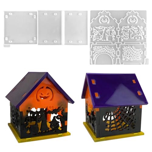 Silikonformen Gießformen Halloween Häuser Kerzenhalter, 3D Halloween Haus Silikonform Kerzenhalter mit Fenster, Gießformen Silikon, Silikonform Halloween Haus für DIY Kerzenhalter, Gips, Handwerk (C) von Lergas