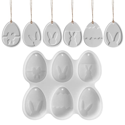 Silikonformen Gießformen Ostern, Silikonform Ostern Anhänger, 6 Verschiedene Ostereier Gießformen Silikon Anhänger, Silikonform Hase Ostereier Anhänger, Giessformen Silikon für DIY Ostern Handwerk (A) von Lergas